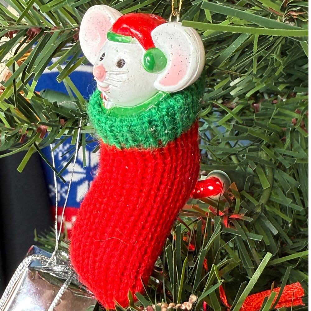 Vintage Mouse in Knit Stocking Ornament - Picture 4 of 4